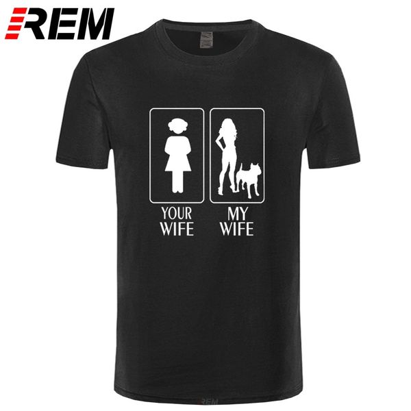 

спорт rem graphic тенниски ваша жена моего pitbull питбуль с коротким рукавом мужчины моды crew neck tee рубашки
