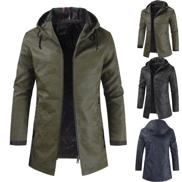 

men's casual trendy mid-length hooded camo jacket men's casual jacket1, Black;brown