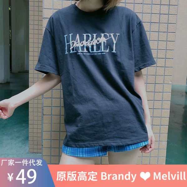 

short bm fengyan grey letter embroidery sleeve women summer new loose t-shirt brandymelville the same, Black;gray