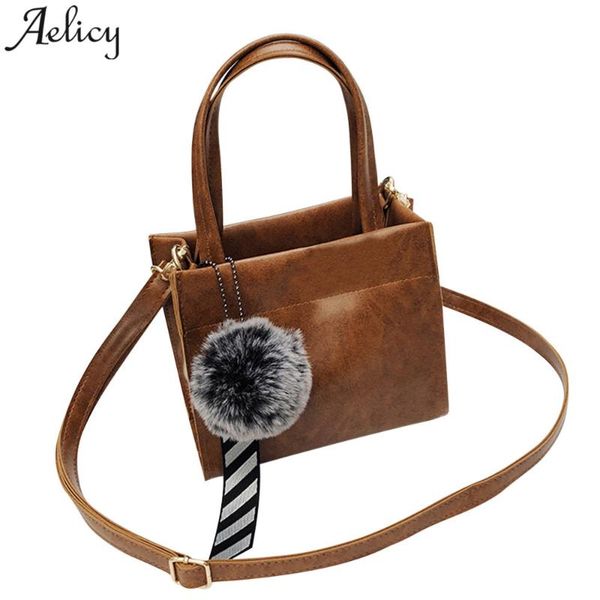 

aelicy girls shoulder bag fashion leather hairball lady handbag casual tote bag for women 2020 bolsa feminina drop ship mujer
