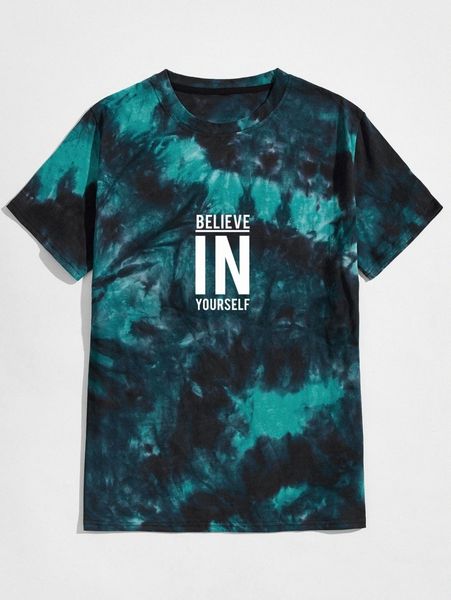 

romwe guys tie dye letter graphic tee y71b#, White;black