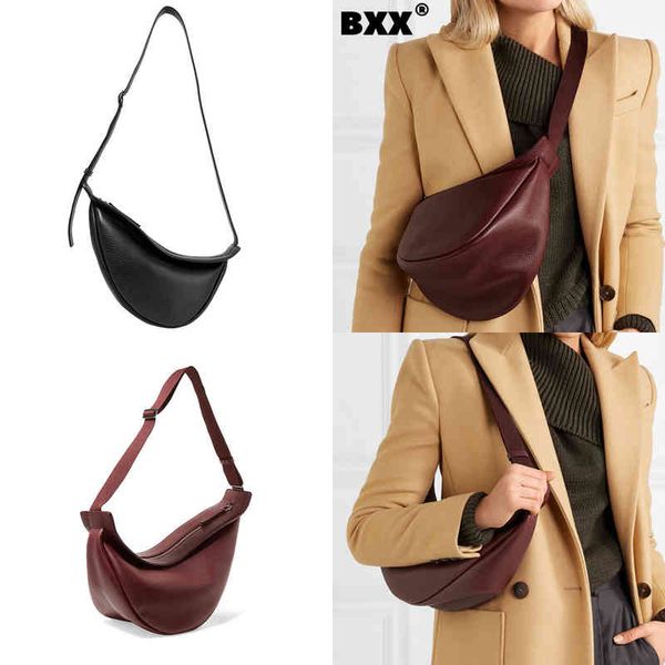 

nxy handbag [bxx] spring woman new wine red black color wide single strap zipper half moon pu leather chest bag all match li812 0214