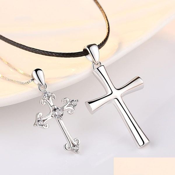 

s925 sterling silver couple necklace pendant korean version male and female students fashion simple cross pendant xl1c062 8b0qe