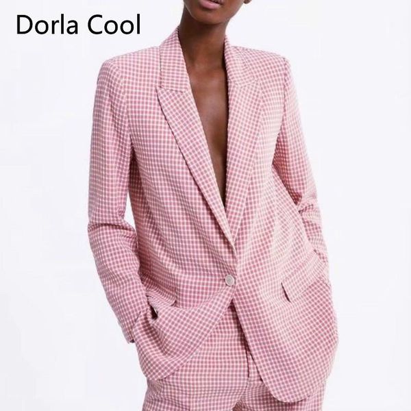 

women's suits & blazers fashion women plaid printed 2021 spring high street lady's office coats notched collar one button outerwea, White;black