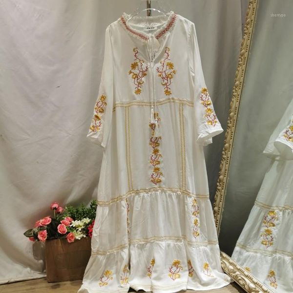 

sondr spring new 2020 and autumn bohemian holiday embroidery flower print a line v neck solid dress women orange robe1, Black;gray