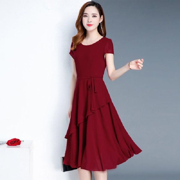 

2020 лето талия носить тонкое платье новых летних талии тонкого темперамент средних женщин долго вокруг шеи негабаритных платья женщин ykyir, Black;gray