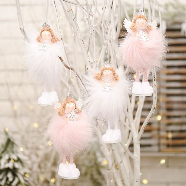 

2021 angel toy pink standing plush doll christmas tree pendant ornaments xmas kids new year gift table decoration