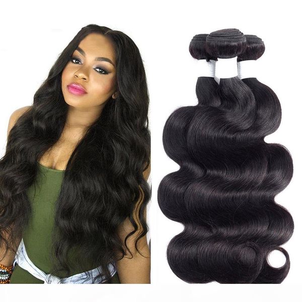 

8а бразильский body wave virgin hair 4 связки необработанные малазийский перуанский индийских человеческих волос weave связки natural color, Black