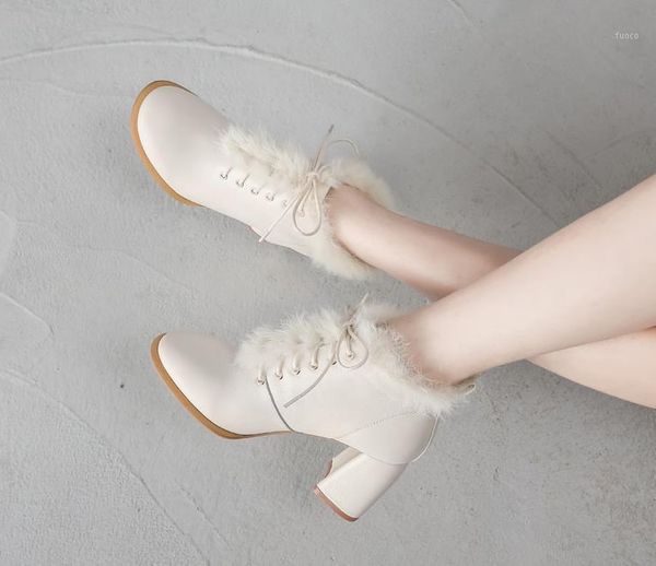 

boots 2021 winter leather thick with fur short warm women's snow1, Black