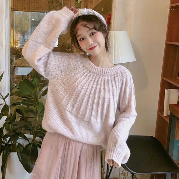 

korean sweet fashion lantern long sleeve bowtie lace-up sweater women knitted loose solid color jumpers pullover1, White;black
