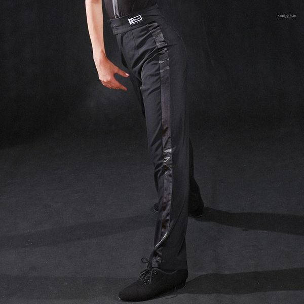 

2020 latin dance pants for boys black high waist side strips trousers men ballroom chacha latin practice dress children dqs52321, Black;red