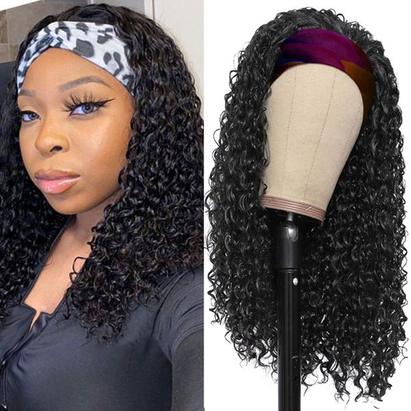 

headband wig kinky curly full machine hair made wigs synthetic hair wigs for black women curly hair daily wig with headband