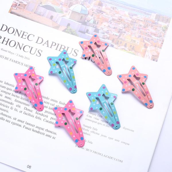 

6pcs little star painted iron hair clip snap hairpins baby hair clamp korea bobby clip candy color barrettes 4.6cm accessories qylqzz, Slivery;white