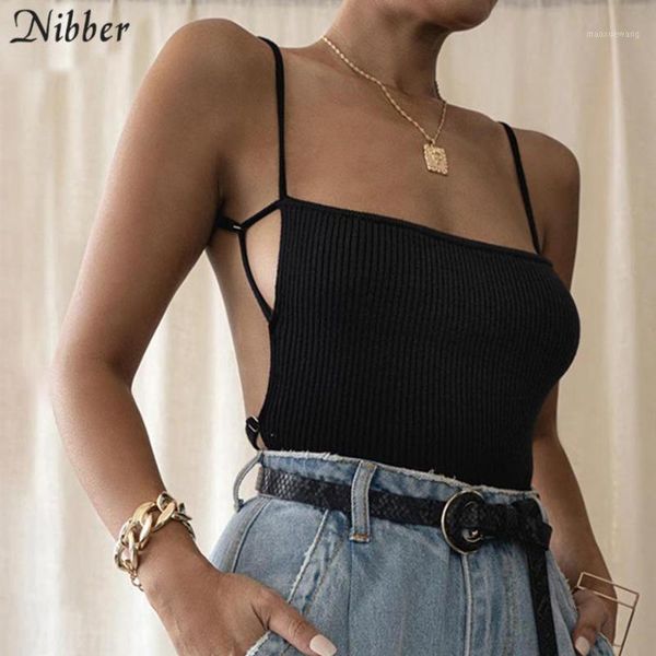 

nibber knitting party solid backless clubwear spaghetti strap crop women 2020 fashion casual sleeveless skinny camisole1, White