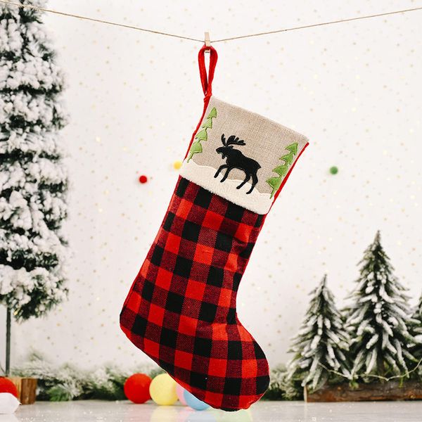 

45 x 26cm mini christmas stockings elk plaid print gift bags candy gift bag holders for kids apple bags christmas decorations