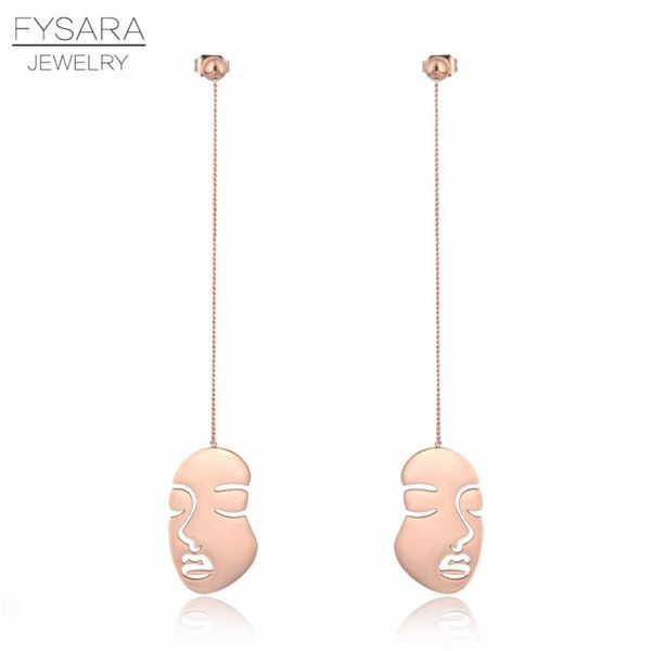 

fysara нерегулярное женщины human face танца серьги розовое золото цвет нержавеющая сталь длинные серьги женщины моды богемия ювелирные изде, Golden;silver