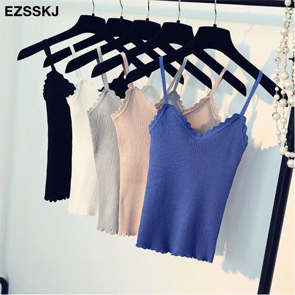 

knitted tank women ruched strapless short lace v neck tank blusa solid camis black fitness sweater camisole, White