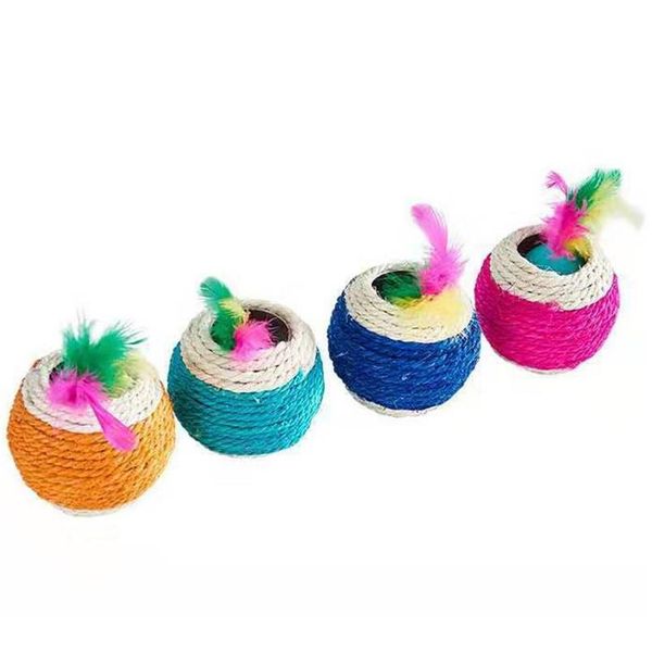 

cat toy 2-hole fake feather sisal cat toy cat rope ball catch ball interactive toy colorful feather kit jllgjo