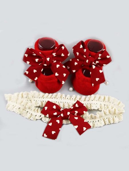

baby bow decor headband & socks she, Slivery;white
