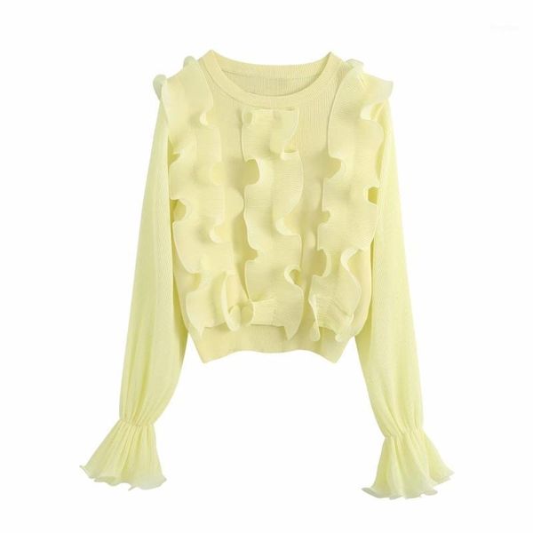 

women cascading ruffle knitting sweater casual femme o-neck long sleeve pullover fashion lady slim sw8691, White;black