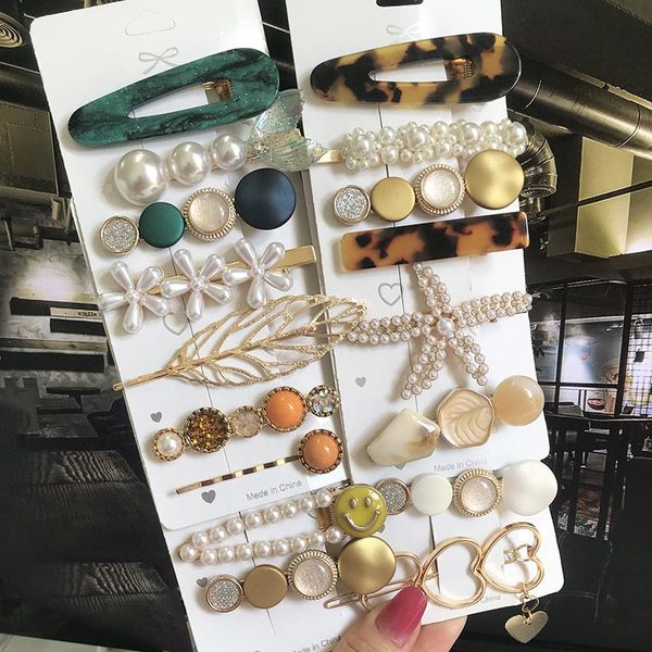 

hair accessories fashion 3/4pcs set pearl clip for women korean hairpin geometric crystal barrettes girl hairgrip