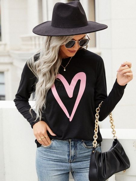 

heart print round neck tee w87s#, White