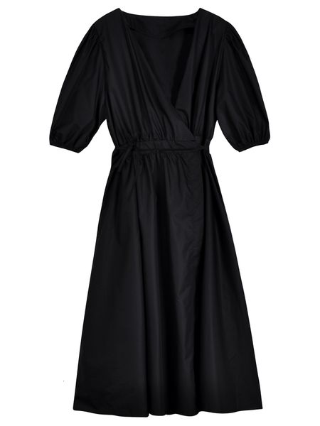 

new summer and autumn, solid color dressed ladies high waist retro v-neck bubble the line dressed h0089, Black;gray