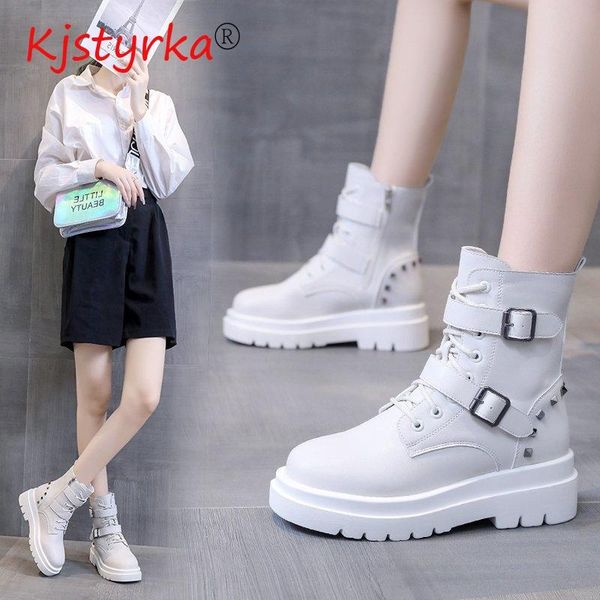 

boots women's ladies female shoes platform genuine leather lace up winter fur plush warm ankle, Black