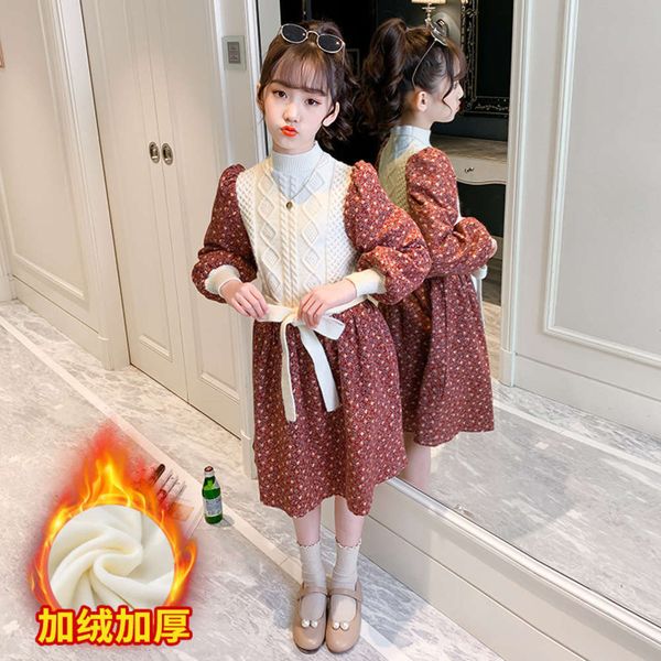 

floral girl's plush drs in warm children's princs skirt eba2, Red;yellow