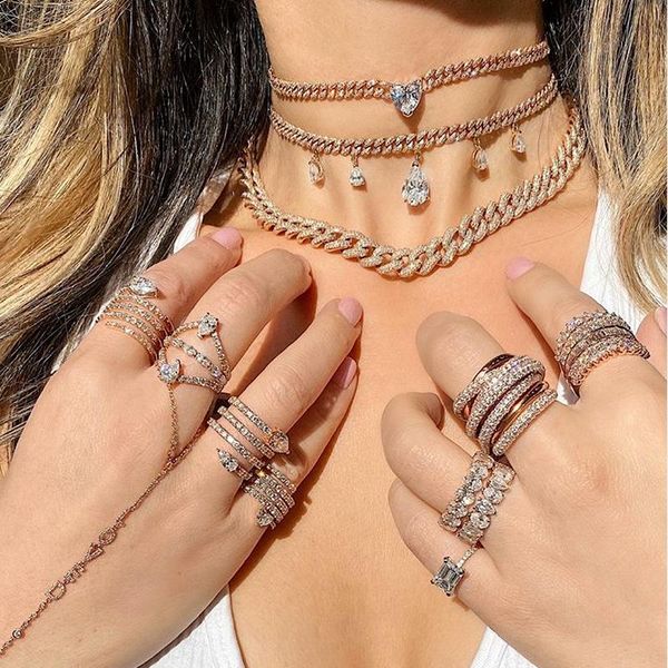 

chokers tear drop 5a zircon pendant choker necklaces gold silver color iced out paved bling miami cuban link necklace for women jewelry, Golden;silver