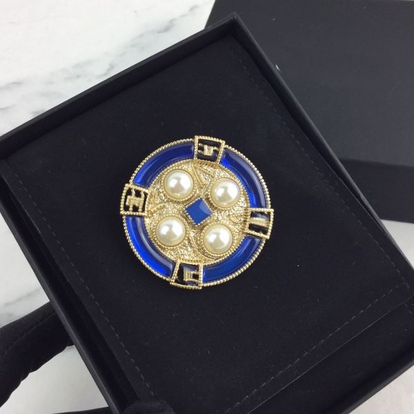 

brand fashion jewelry vintage egyptian pharaoh style blue round brooch party sweater brooche navy design pearls fashon brooches, Golden;silver