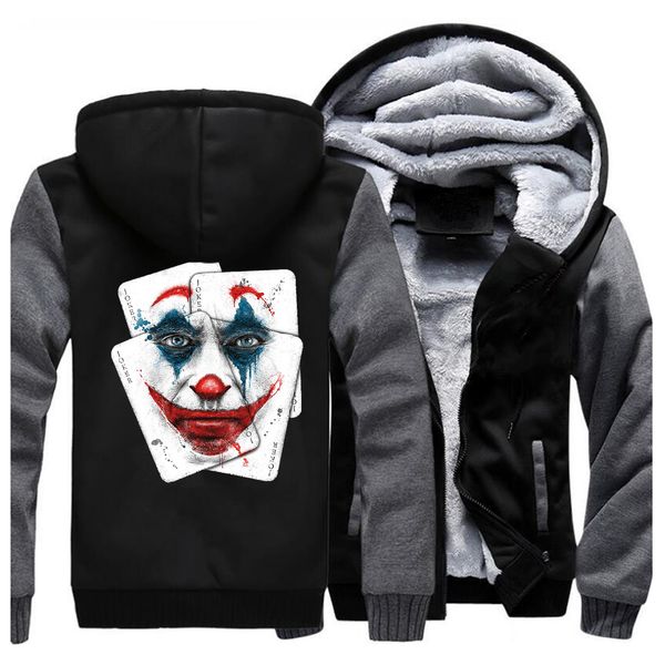 

joaquin phoenix joker hoodie men joker jacket winter warm fleece hooded hoodies sweatshirt thick coat joker fashion streetwear, Black