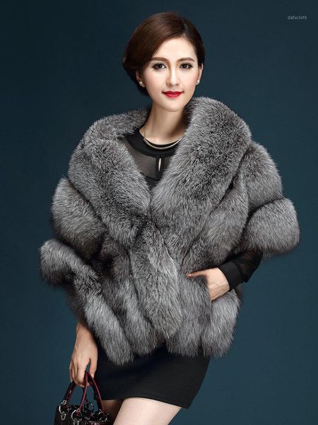 

shawl faux fur batwing women winter warm fluffy shaggy coat long ponchos capes warm woman designer coat 2019 real p1, Black