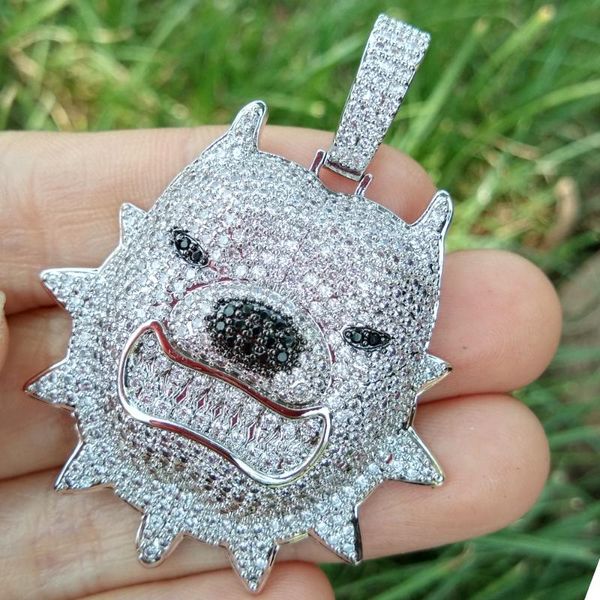 

pendant necklaces men's iced brass cz fierce dog face bully pendants&neckalce hip hop jewelry cn087, Silver