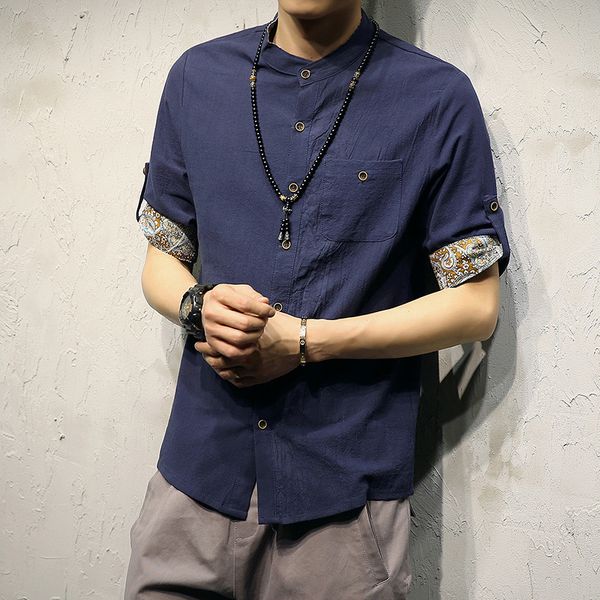

2021 the new will see men's short sleeve chinese-style cotton and retro linen breathable thin male shirt mmzp, White;black