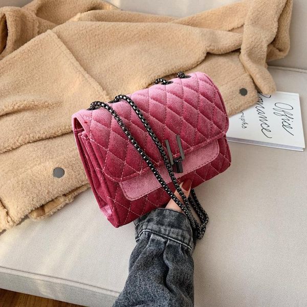 

velvet ladies bags 2020 autumn and winter new fashion lock rhombus chain bag korean shoulder messenger bag