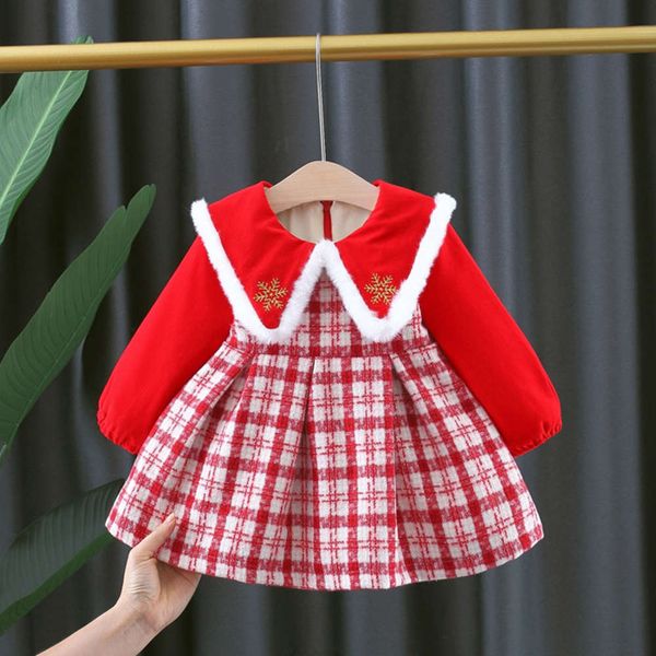 

doll plush baby plaid children's winter collar princs skirt girl's new year's drs, Red;yellow