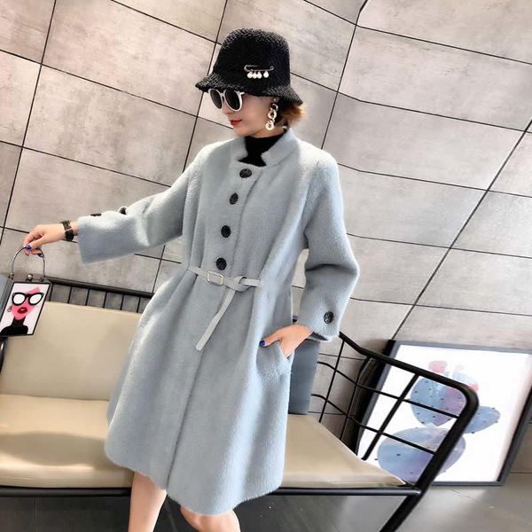 

женщины 2021 осень зима новый мода теплый пальто стенд воротник свободные повседневные топы женский сплошной цвет искусственная верхняя одеж, Black