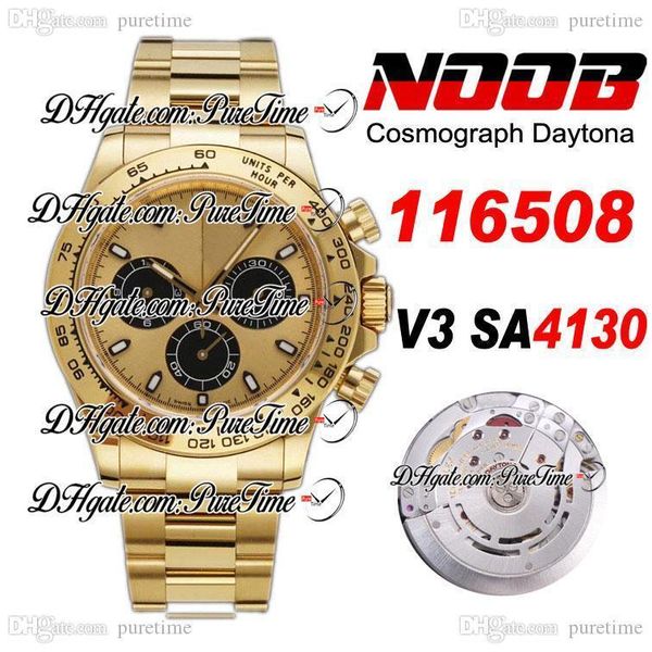 

n v3 sa4130 automatic chronograph mens watch 18k yellow gold gold black subdial 904l steel bracelet edition 116508 ptrx puretime r002, Slivery;brown