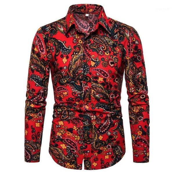 

new spring men casual shirts fashion long sleeve brand printed button-up formal business polka dot floral men floral shirt -5xl1, White;black