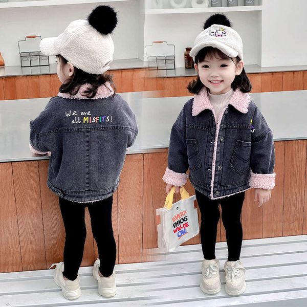 

thickened autumn 2020 baby's plush and girls' winter cardigan denim et children's coat k0k3, Black