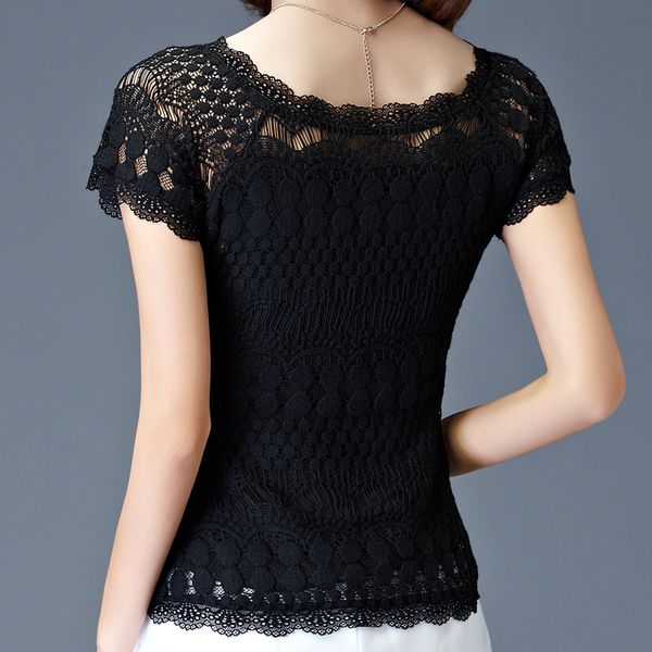 

fashion hook flower lace hollow womens t shirt new summer short sleeve solid big size 5xl ladies casual tees harajuku y200110, White