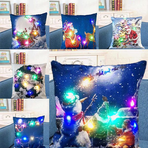 

led light luminous pillow case linen pillow covers cushion cover christmas xmas pillowcase home sofa car decor wx9-1506