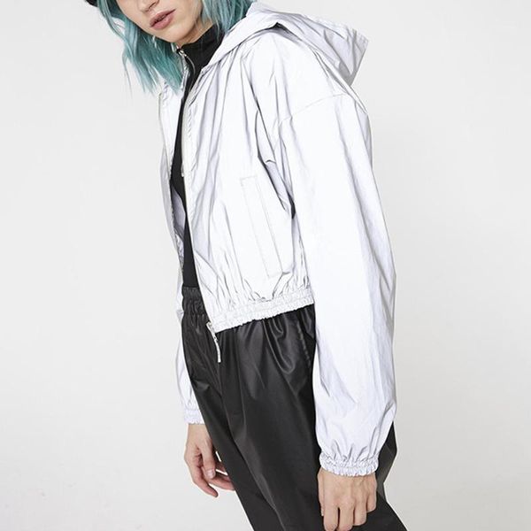 

feitong thin skinsuits hooded jacket women long sleeve zipper reflective windbreaker jacket 2020 autumn coat sportswear1, Black;brown