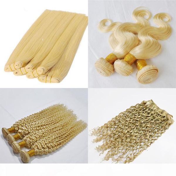 

3 bundles 300g lot 100% brazilian human hair weave deep wave body wave deep kinky curly blonde color 613# hair extensions, ing, Black