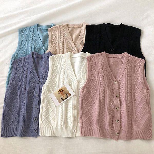 

new women sleeveless vest spring autumn single breasted v neck short coat cardigan korean style female vintage pull sweaters1, Black;white