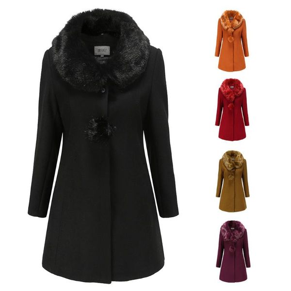 

women's wool & blends selling woolen coat large collar winter warm, Black