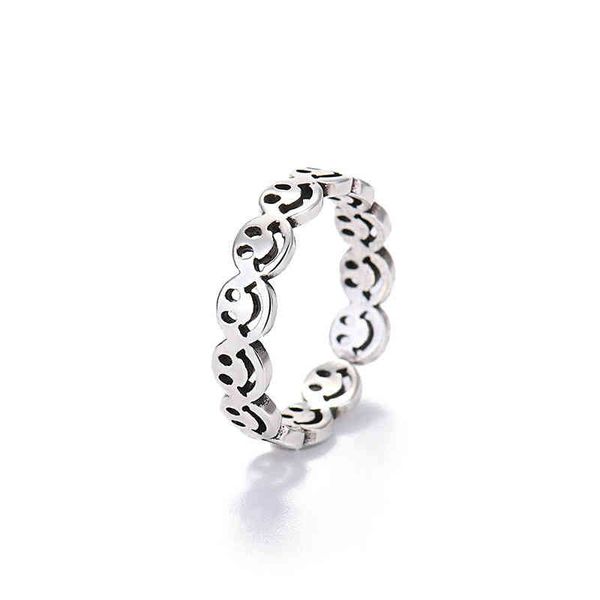 

band hip hop cute multi round smile face adjustable rings women punk creative simple design circle smiling hollow ring jewelry a908, Silver