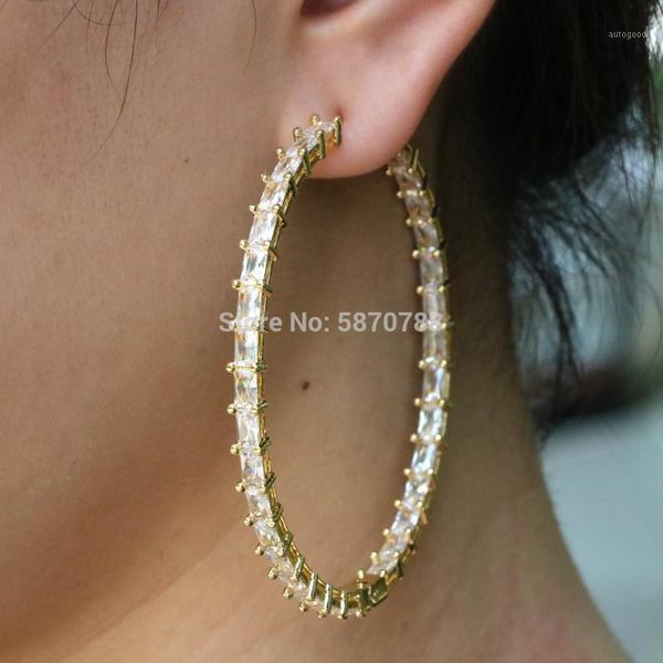 

hoop & huggie customize trendy design real gold plated baguette earrings big for women1, Golden;silver