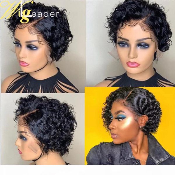 

pixie cut lace wig preplucked blunt cut bob lace front wigs short human hair wigs curly 13x6 lace front human hair wigs glueless, Black